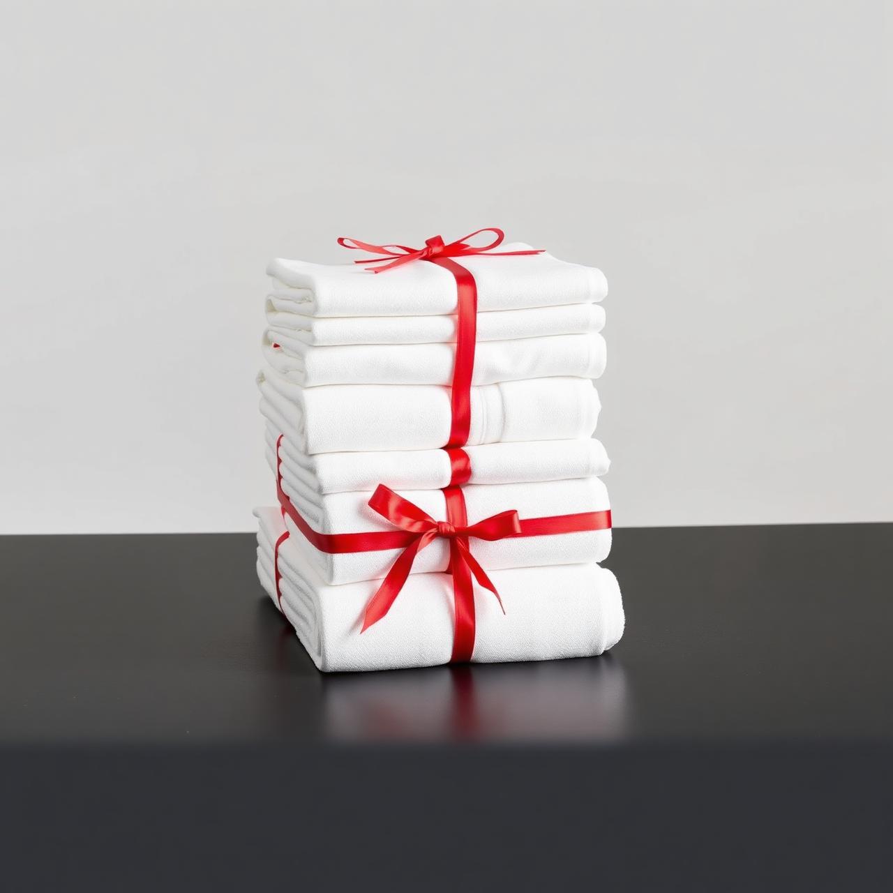 Folded laundry with red ribbon